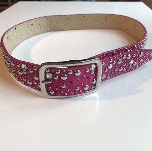 Rhinestone Belt | Pink Genuine Leather